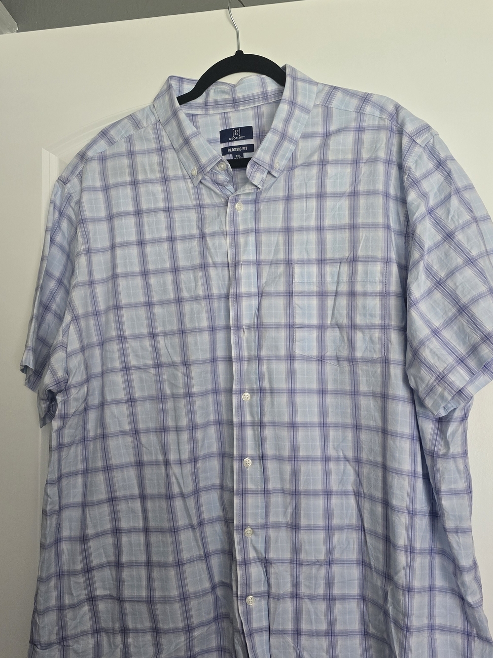 George Short Sleeve Button-Down Plaid Shirt - Lavender/White